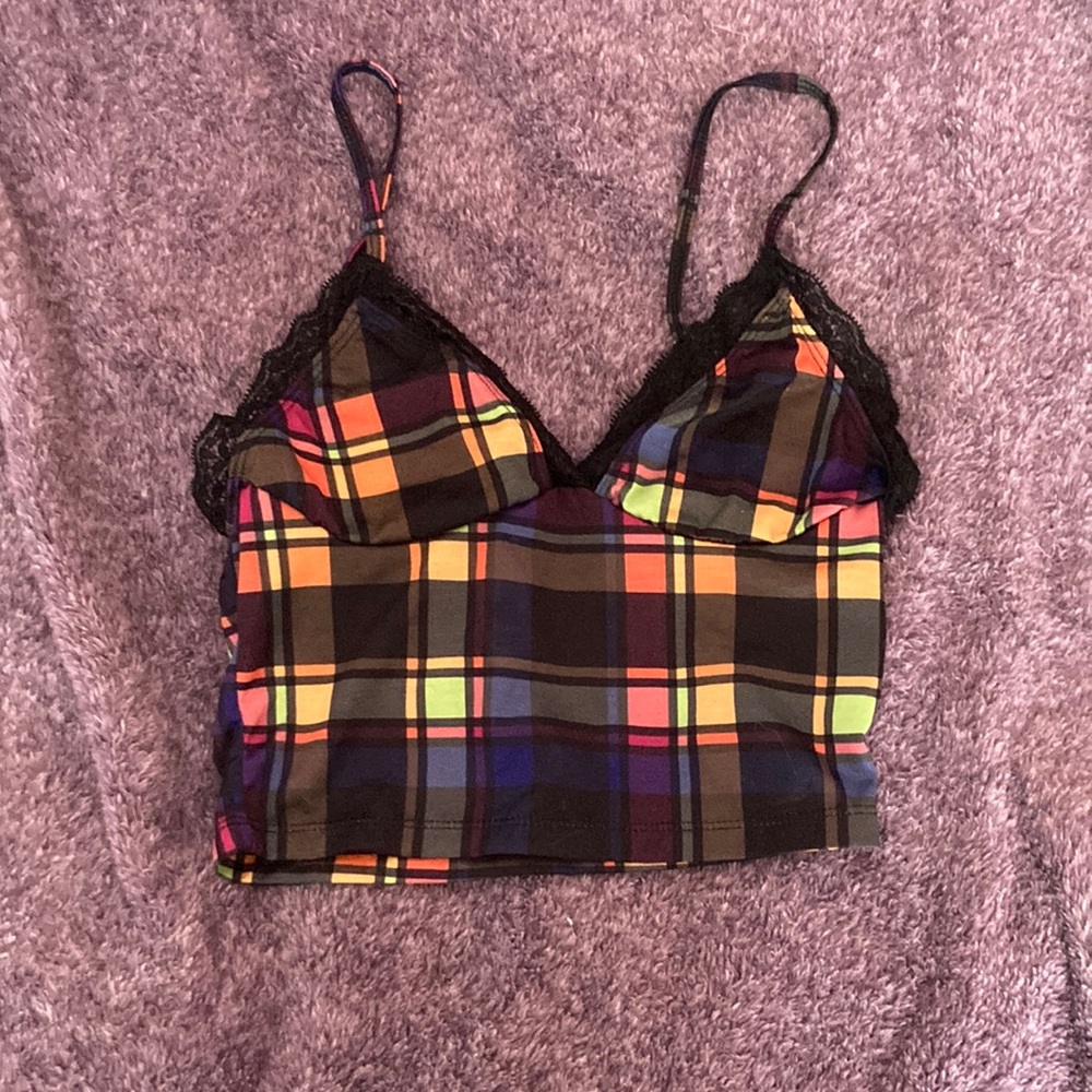 Funky plaid crop top with lace